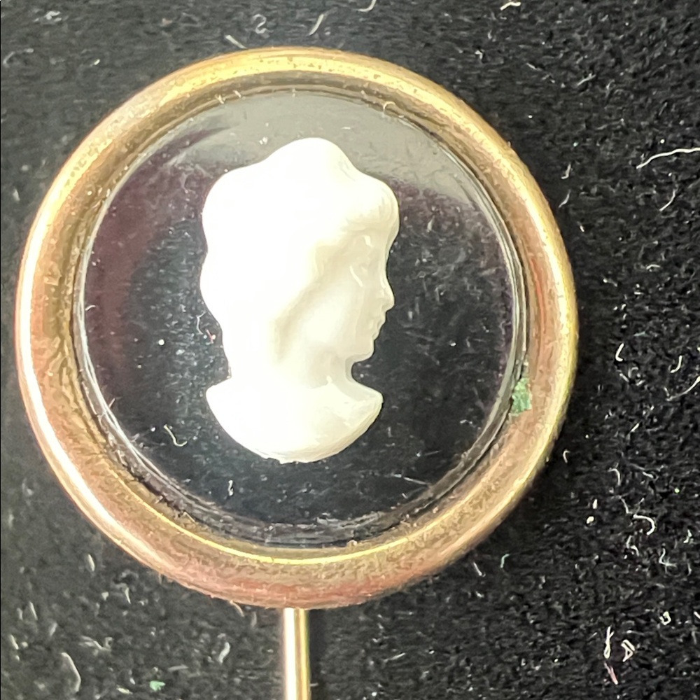 Vintage Cameo Stick Pin with Gold Trim